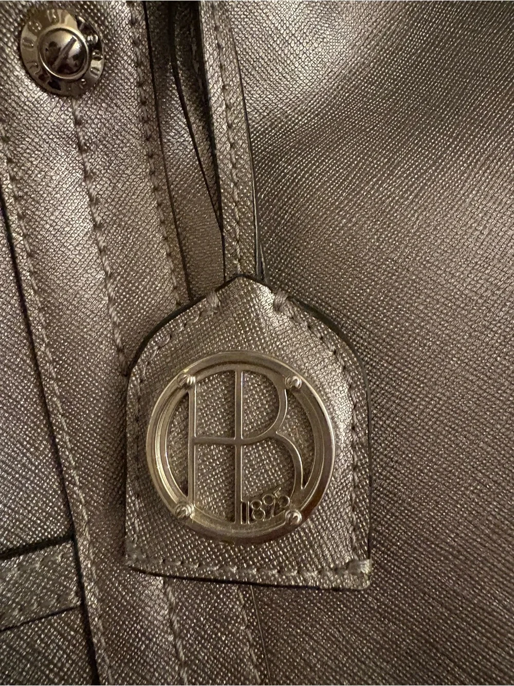 Henri bendel leather Metallic Silver Weekender Bag with Striped Shoulder Strap